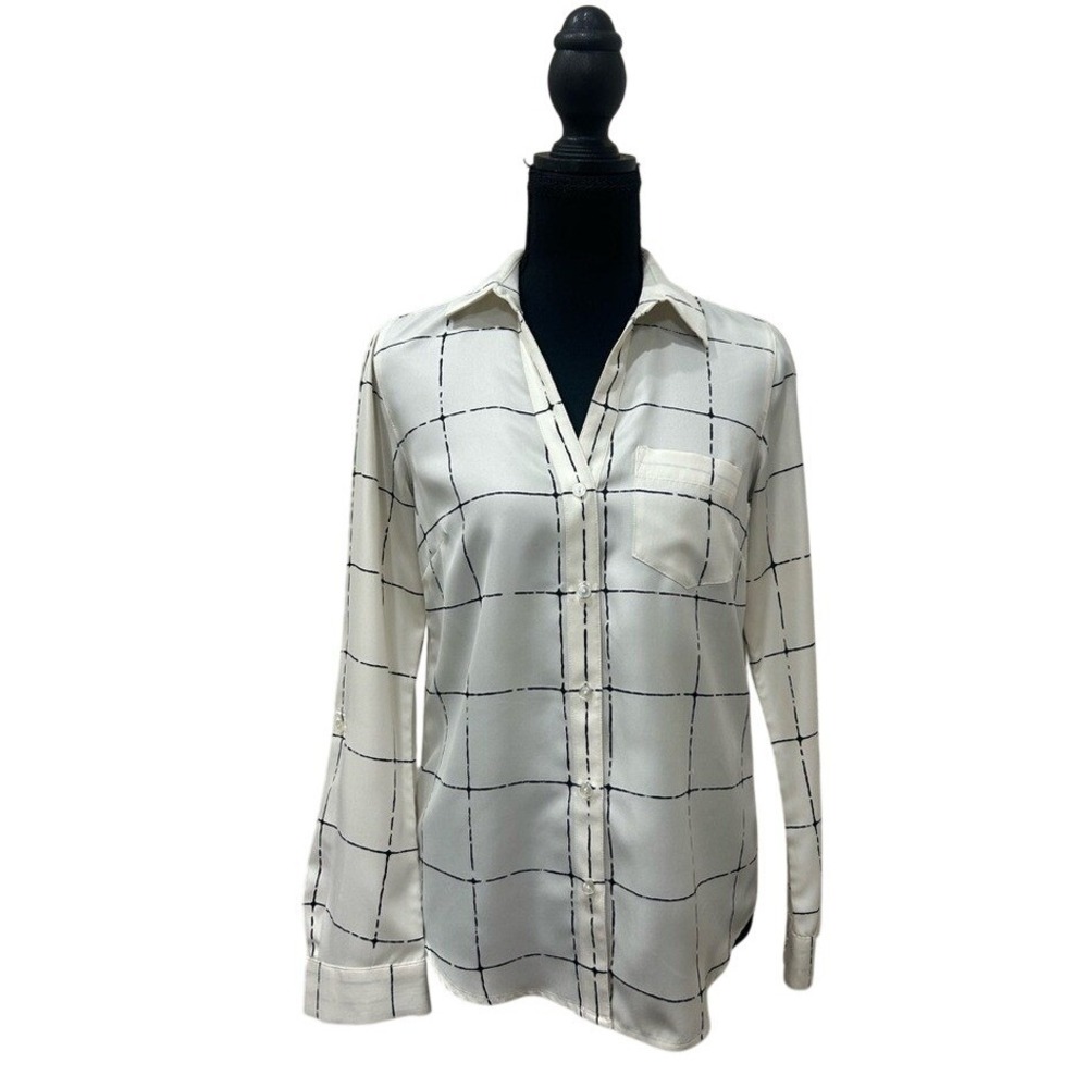 The Limited Blouse Women XS White Black Good Windowpane Grid Button Down Shirt‎ - Picture 1 of 5